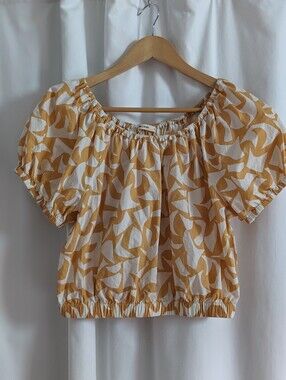 Marine Layer Marella Poplin Crop Blouse Marigold Geo Pima Cotton Small